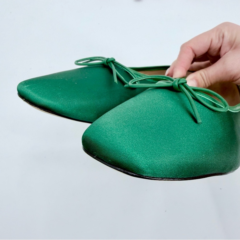 MAEVE BY ANTHRO Satin Square Toe Ballet Flats Emerald Green - Picture 6 of 9